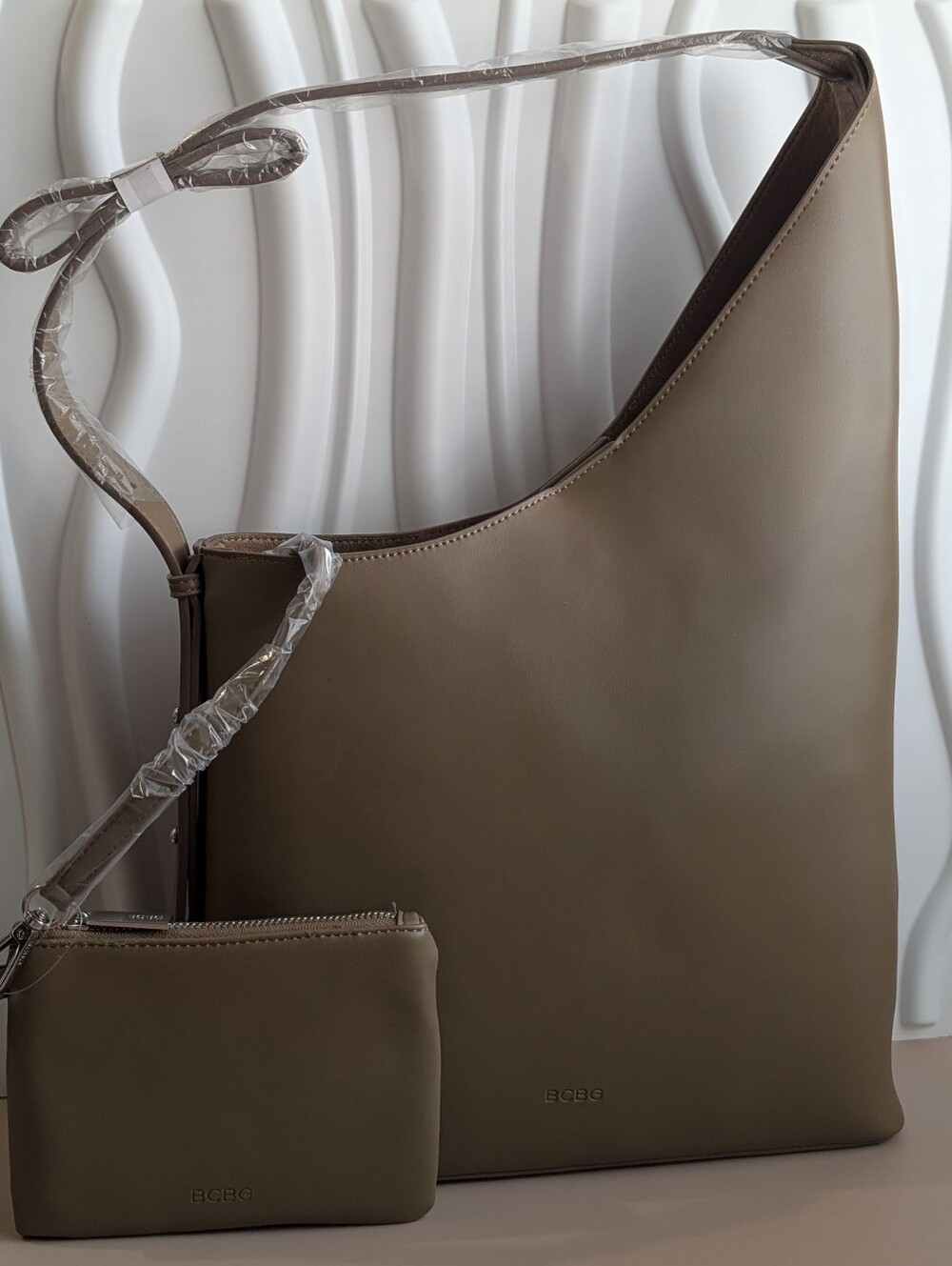 BCBG Taupe Hobo Shoulder Bag with Matching Pouch